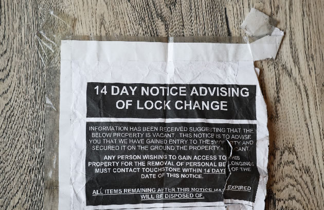The 14-day notice advising of the lock change at the property. Picture: Facundo Arrizabalaga/MyLondon
