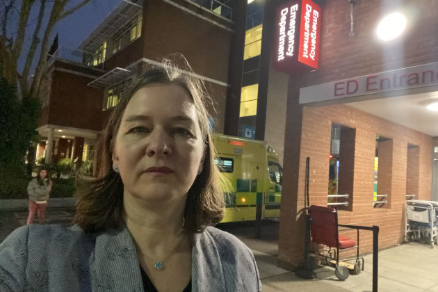 Fleur Anderson outside the Accident and Emergency unit at St. George's Hospital