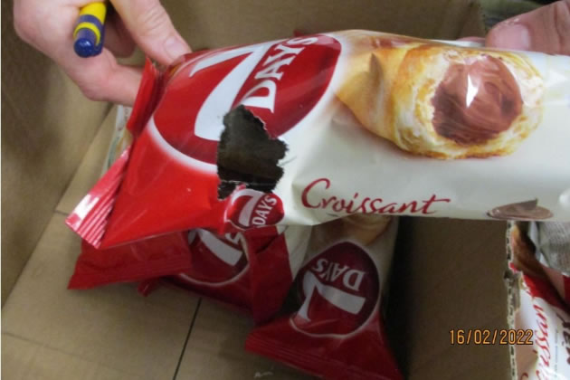 A packet of croissants gnawed by mice