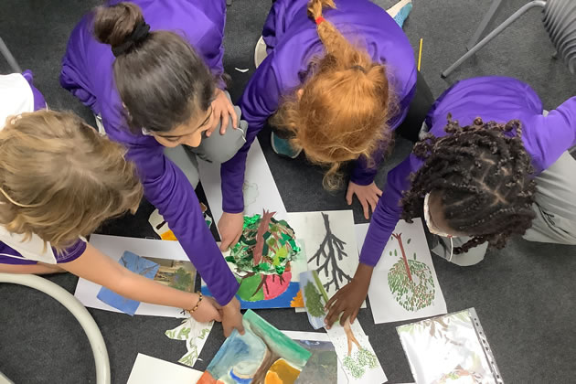 Children from Putney High School working on their paintings 