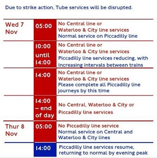 Advice on TfL on planned tube strikes