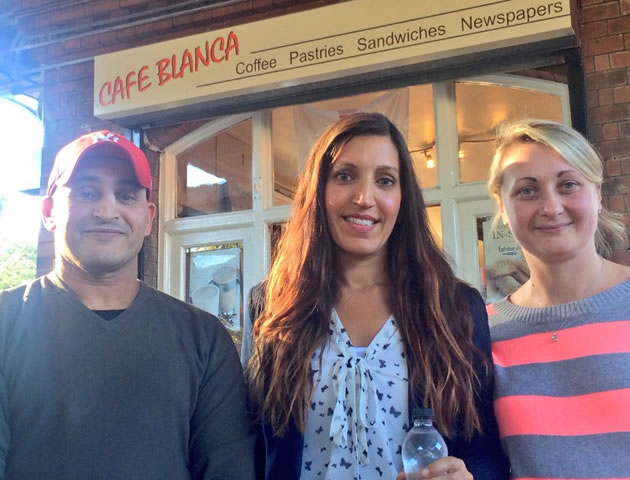 Rosena Allin-Khan with the owners of Cafe Blanca