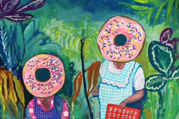 Paintings featuring doughnut heads by Mark Nader will be hung in Wandsworth Town 