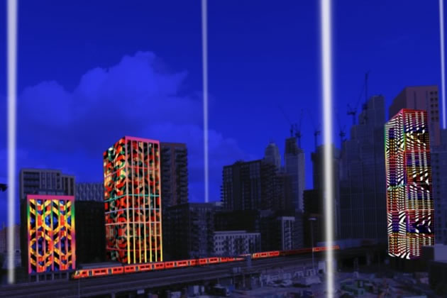 Line Of Light Illuminating The Skyline Above The Route Of The Northern Line Extension