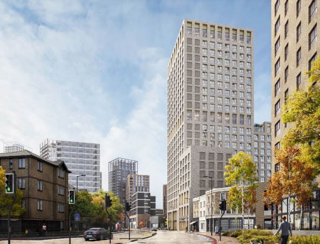 CGI of the proposed development for 57-59 Lombard Road as viewed from York Road. Picture: Hawkins Brown/Greystar