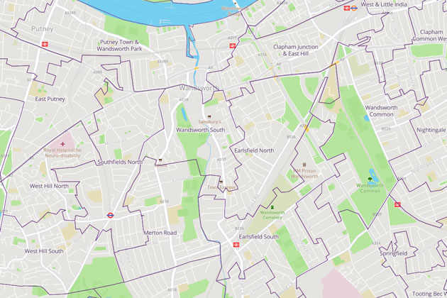 Map showing MSOA around Wandsworth 