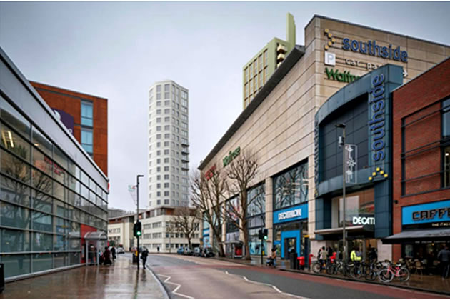 CGI showing the tower behind 86-88 Garratt Lane