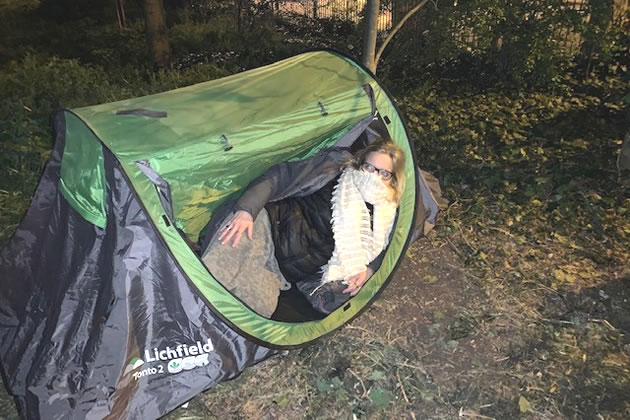 Emma Buckley, 50, sleeping outside as part of the protest 